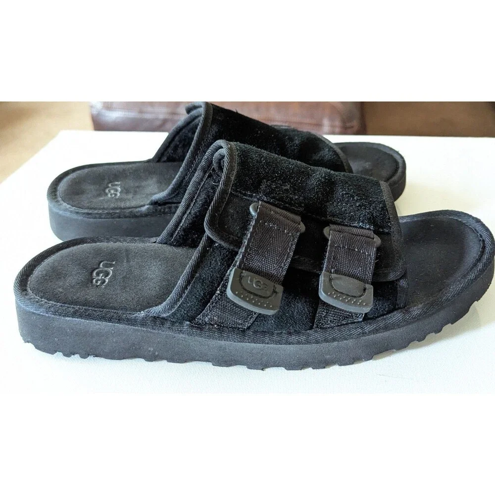 UGG Golden Coast Strap Slide Sandal Men's‎ Black Sandals 10 Suede Upper